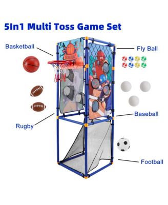 Kids 5-in-1 Multi-Sport Game Set - Includes Football, Basketball, Baseball, Flying Disc & Rugby