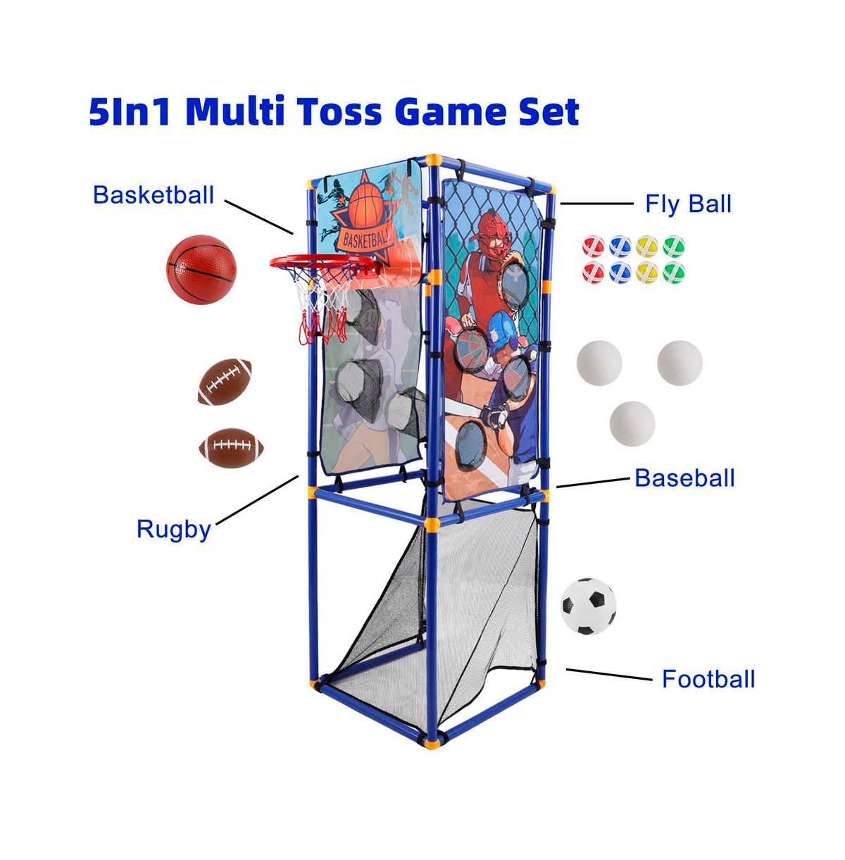 Bruce & Shark Kids 5-in-1 Multi-Sport Game Set - Includes Football, Basketball, Baseball, Flying Disc & Rugby
