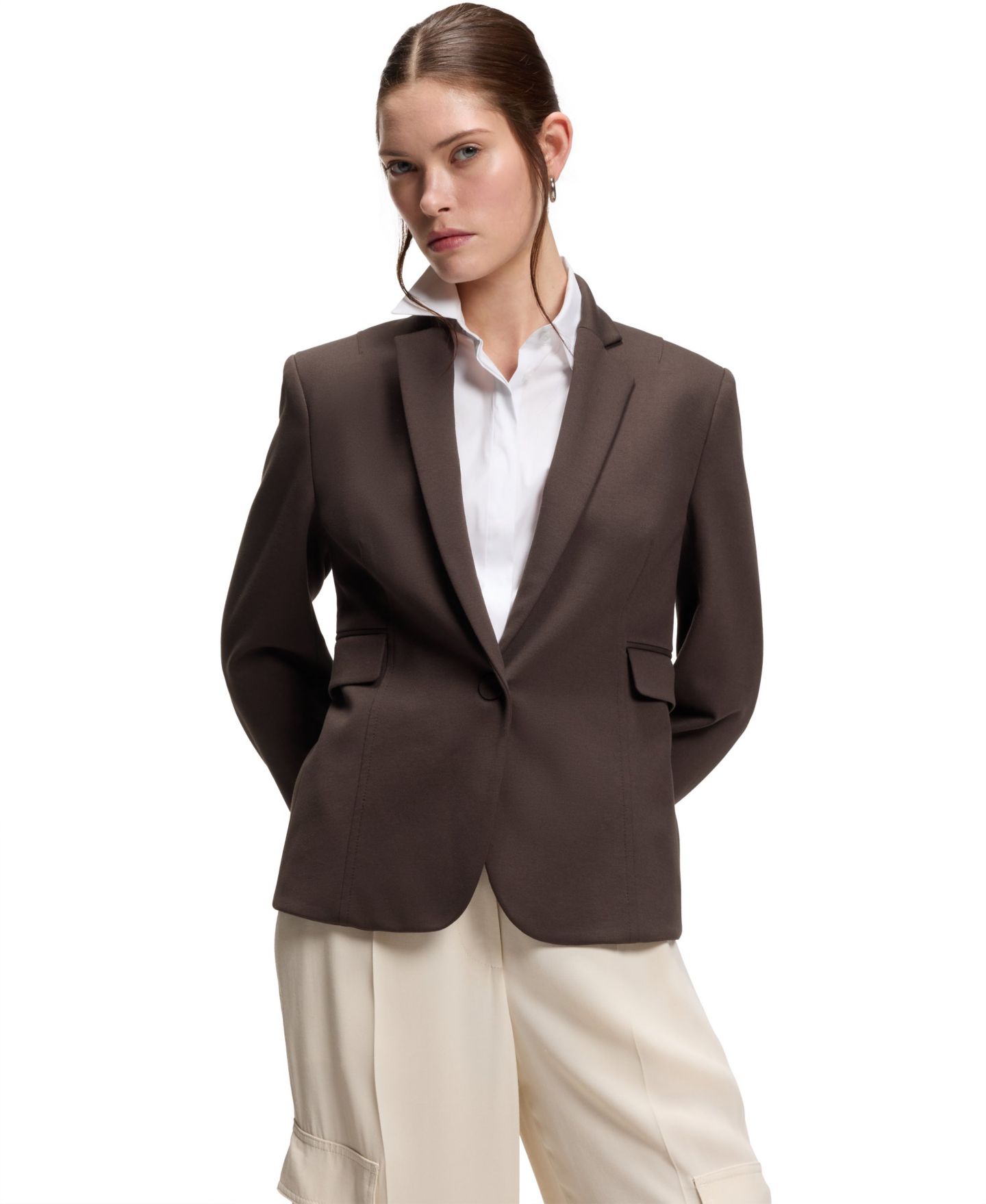 Женский пиджак Hugo Boss BOSS by Angled Darts Slim-Fit Blazer, цвет: Тёмный коричневый — фото 1