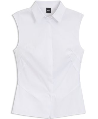 BOSS by Women's Stretch-Cotton Blend Sleeveless Slim-Fit Blouse