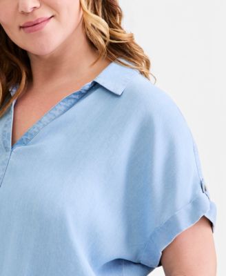 Plus Size Collared Popover Top