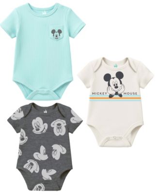 Baby Boys' Mickey Mouse Short-Sleeve Bodysuits, 3-Pack 