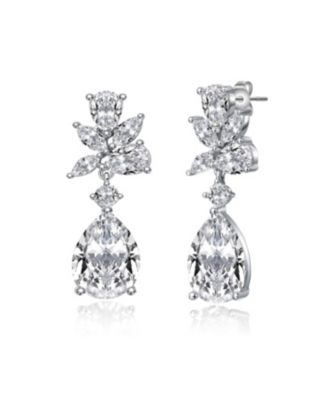 Dazzling White Gold Plated CZ Cluster Teardrop Earrings