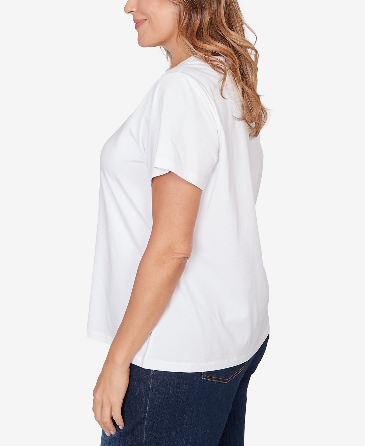 Hearts Of Palm Plus Solid Short Sleeve Beaded Neck Top