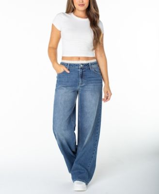 Juniors' Lace-Trim Wide-Leg Baggy Jeans