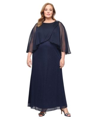 Plus Size Glitter Mesh Crew Neck Ball Gown