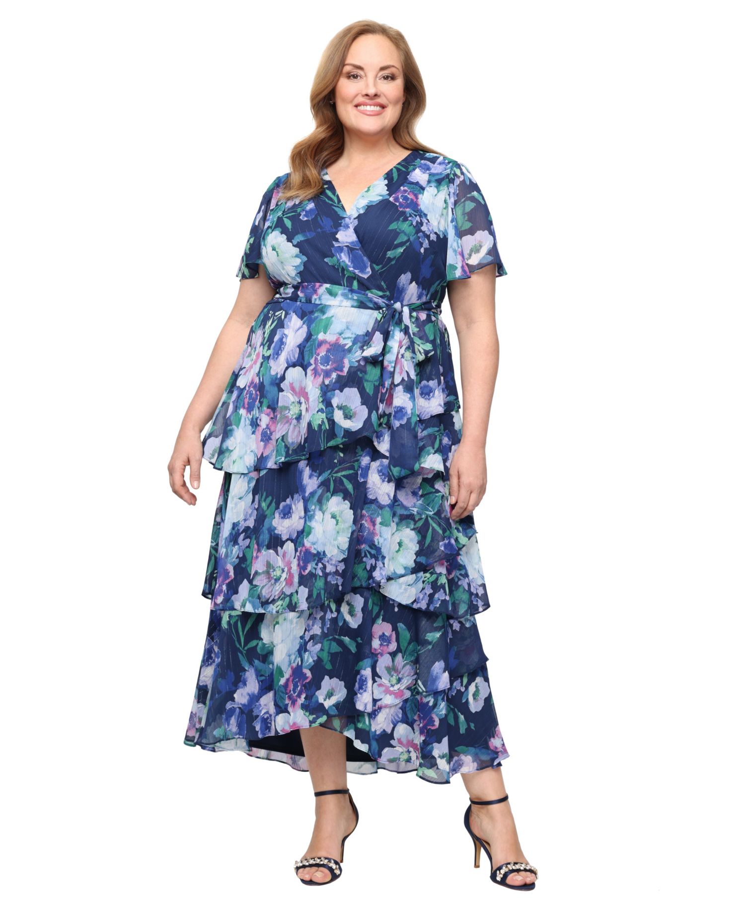 Plus Size V-Neck Tiered Maxi Dress