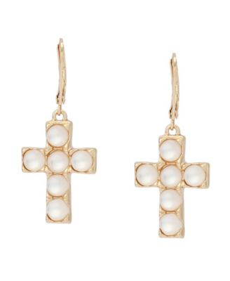 Mother of Pearl Cross Drop Earrings