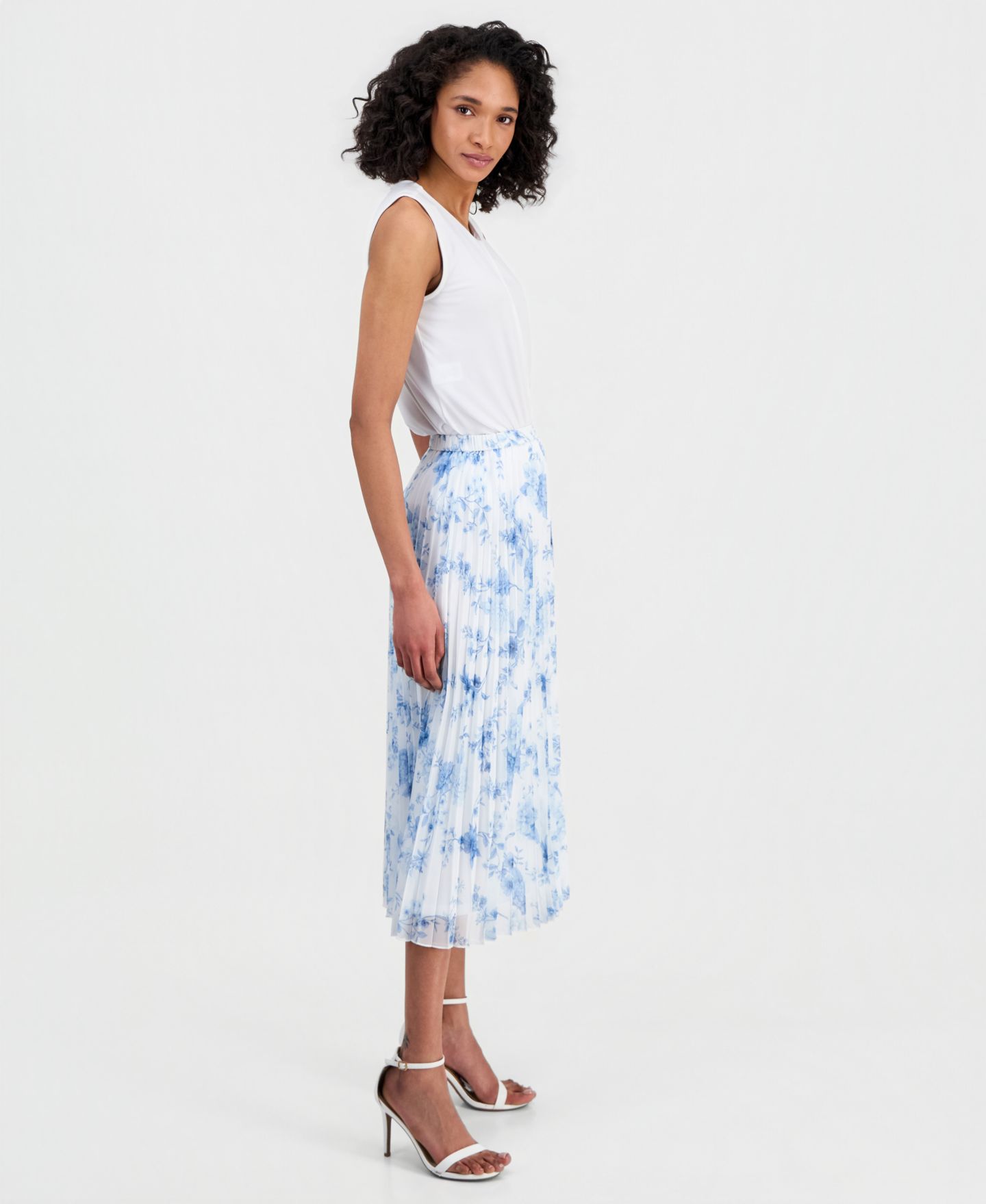 Женская юбка Anne Klein Pull-On Pleated Midi, цвет: Белый разноцветный — фото 2