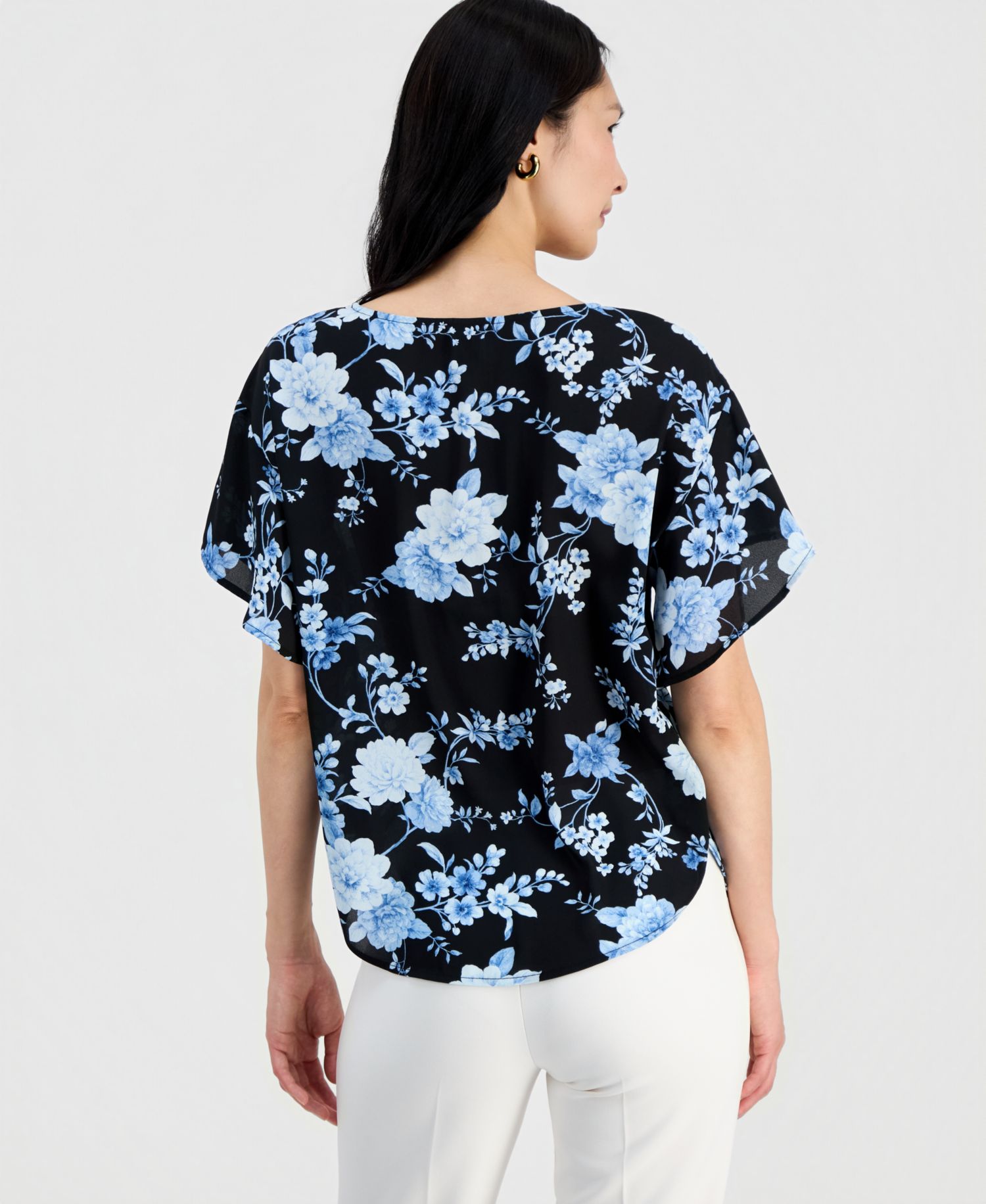 Petite Flutter-Sleeve Bateau Neck Blouse