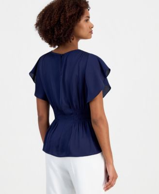 Women's Flutter-Sleeve Smocked-Waist Top