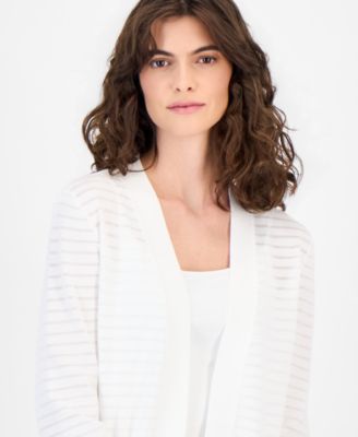 Women's Open-Front Sheer-Stripe Cardigan
