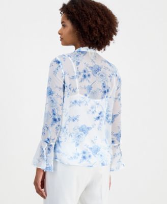 Women's Printed Ruffled Long-Sleeve Blouse