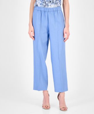 Women's Linen-Blend Mid-Rise Straight-Leg Ankle Pants