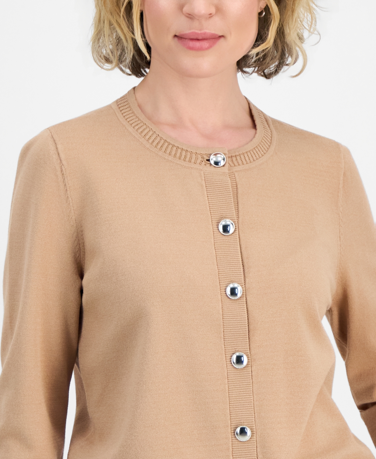 Kasper Women's 3/4-Sleeve Crewneck Cardigan