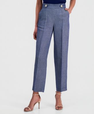Women's Linen-Blend Tab-Waist Pull-On Trousers