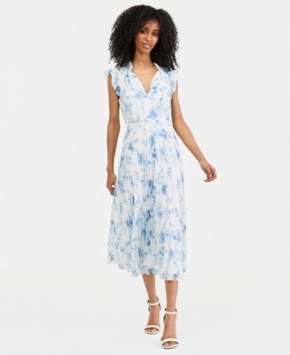Anne Klein Women's Pleated Flutter-Sleeve Midi Dress - Macy's