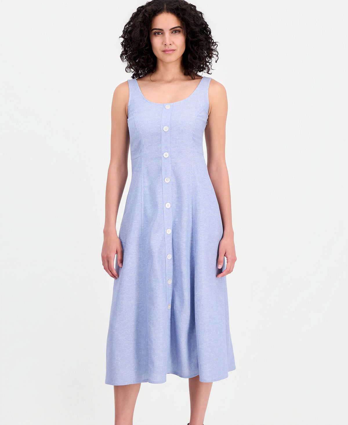 Anne Klein Women's Linen Blend Sleeveless Button-Front A-Line Dress view 3 — MAYCSS fashion products