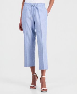 Petite Linen Blend Mid-Rise Draw String Pants