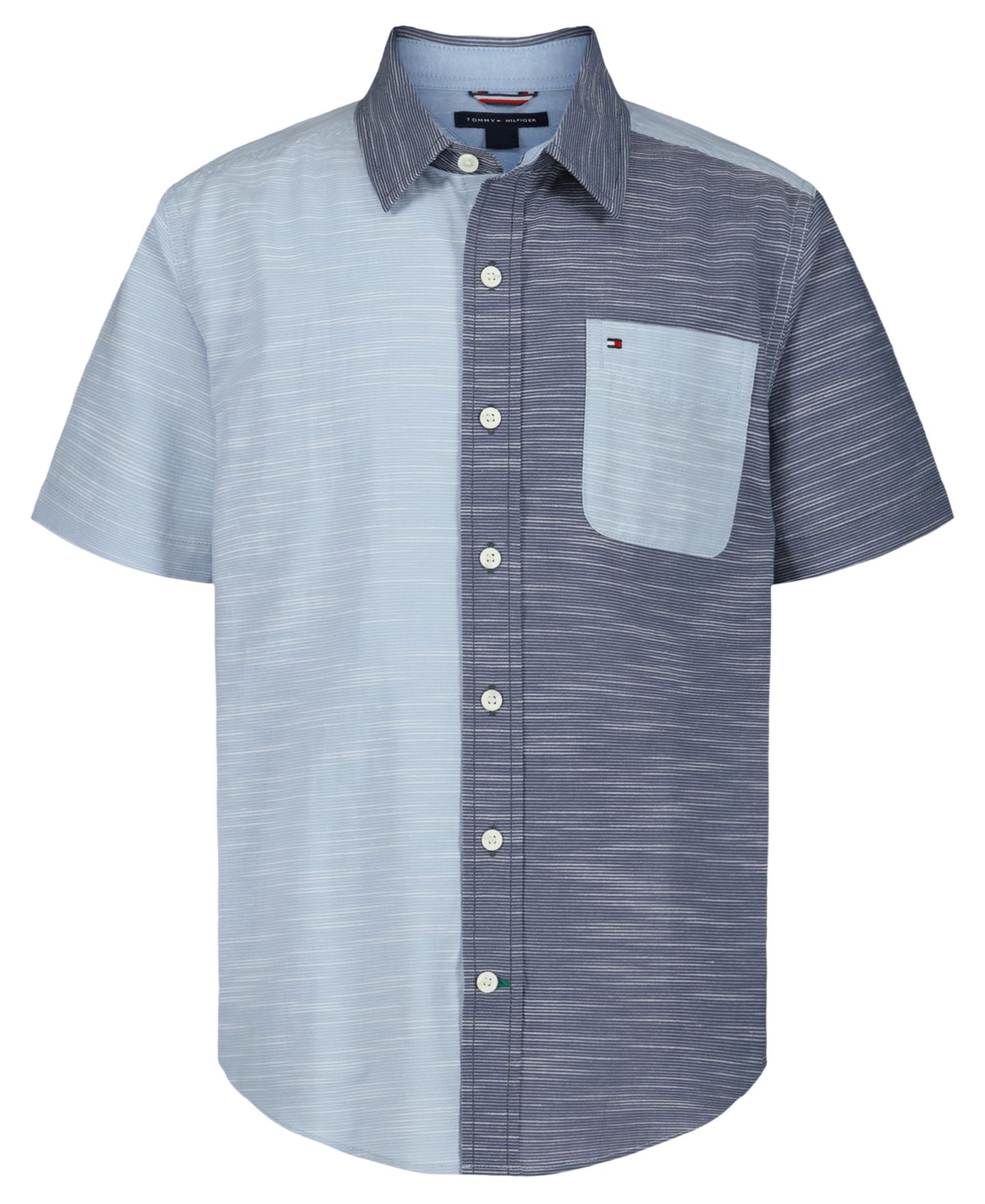 Рубашка Tommy Hilfiger Textured Party Short-Sleeve Woven Shirt для мальчиков, цвет: Шамбре синий — фото 1