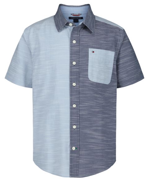 Рубашка Tommy Hilfiger Textured Party Short-Sleeve Woven Shirt для мальчиков, цвет: Шамбре синий