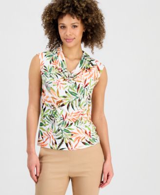 Women's Printed Sleeveless Cowl-Neck Top