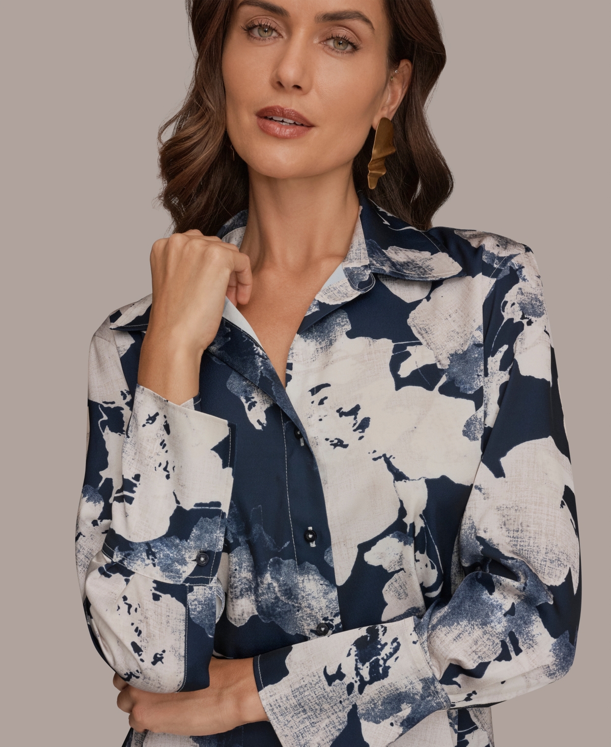 Donna Karan New York Petite Collared Neck Long Sleeves Shirt