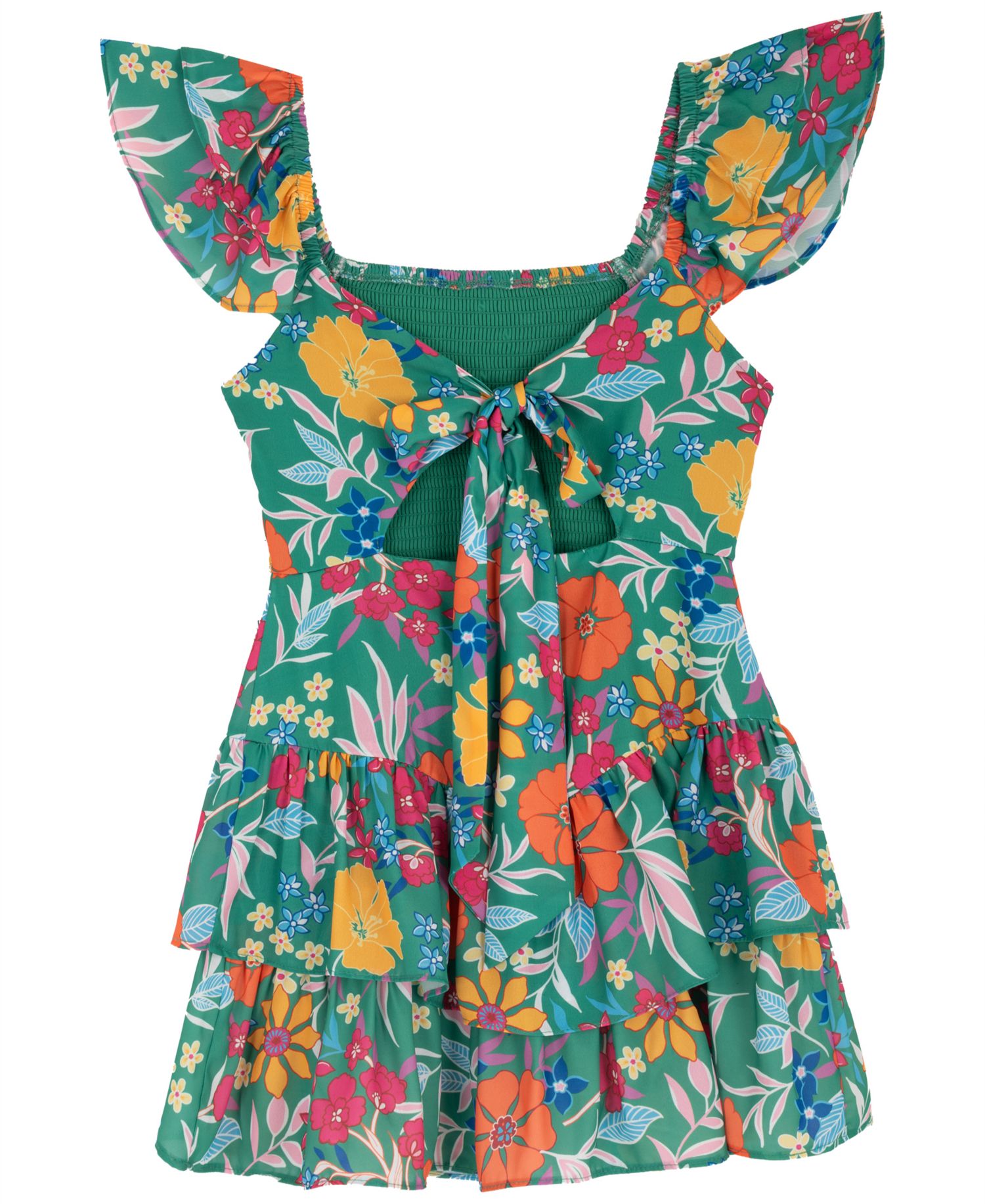 Girls' 7-16 Printed Smocked Dressy Romper