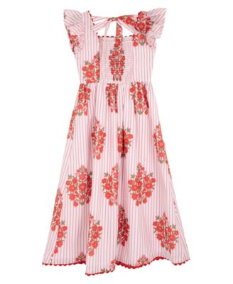 Girls' 7-16 Striped Block Print Flutter-Sleeves Maxi Dress