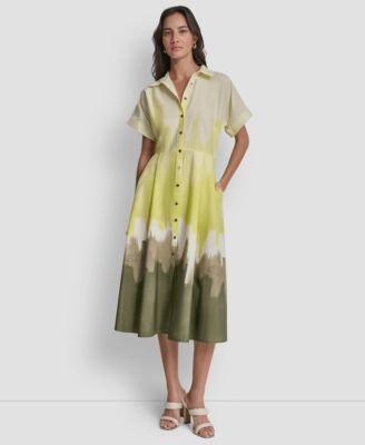Women's Short-Sleeve Collared Printed Button-Front Dress