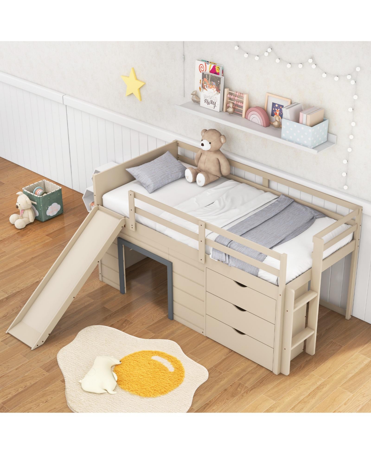 Slickblue 3-in-1 Twin Loft Bed with Slide, Ladder, and Storage Drawers
