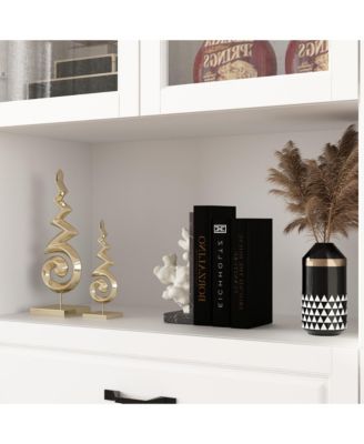 Kitchen Storage Cabinet with Glass Doors, Kitchen Pantry Cabinet with Shelves & 3 Drawers