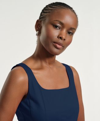 Women's Seamed Square Neck Midi Dress