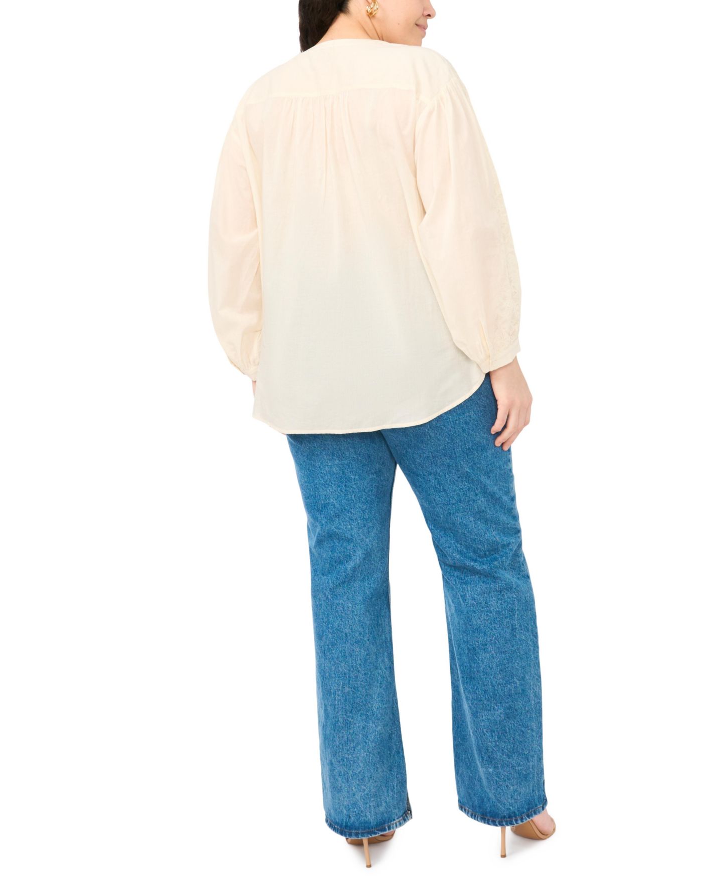 Женская блузка Vince Camuto Plus Size Lace Detail Crewneck Blouse, цвет: Слоновая кость — фото 4