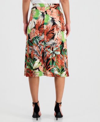 Women's Printed Pull-On Midi Skirt 