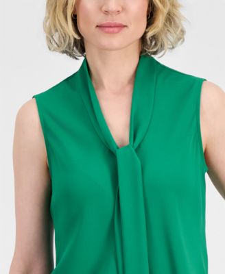 Women's Solid Sleeveless Tie-Neck Blouse