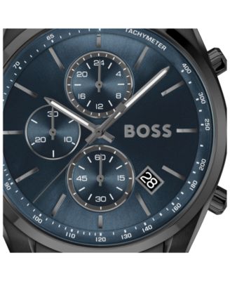 Men's Grand Prix 44 Quartz Chrono Ionic Plated Black Steel Watch, 44.5mm