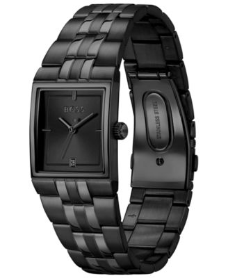Men's Strivo Quartz Ionic Plated Black Steel Watch, 25.6mm