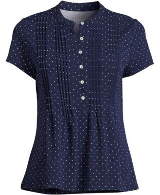 Women's Petite Lightweight Jersey Button Pintuck Top