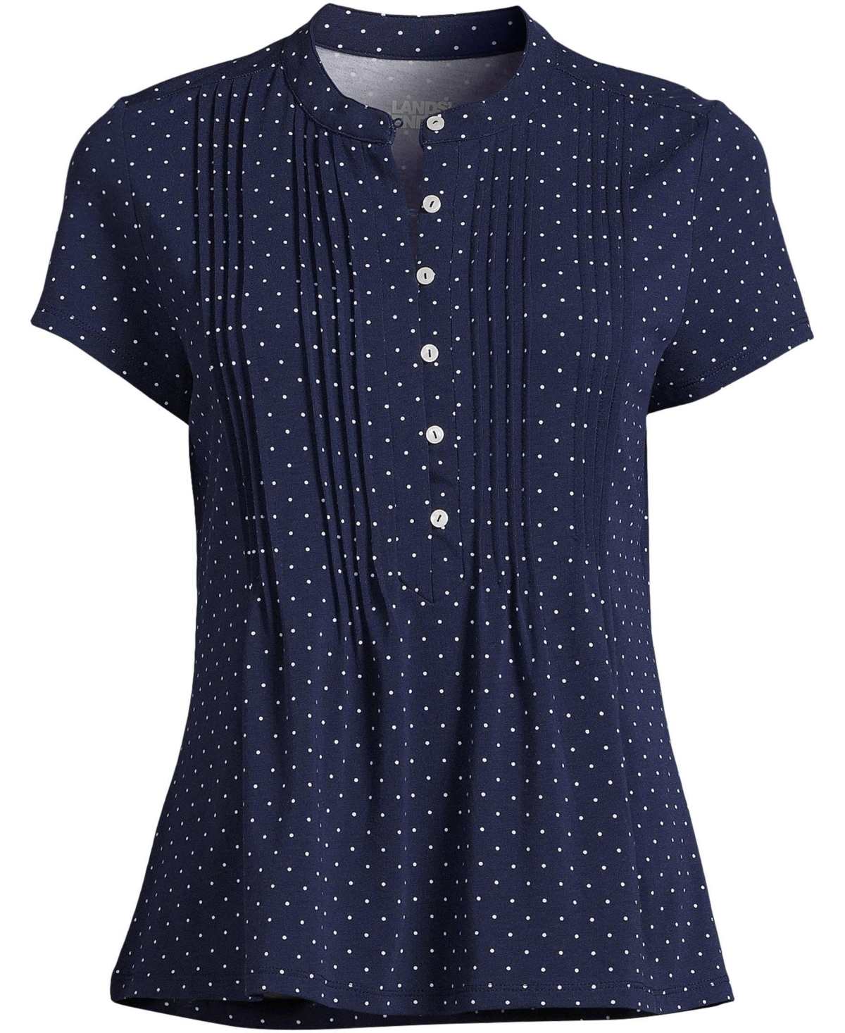 Lands' End Women's Petite Lightweight Jersey Button Pintuck Top