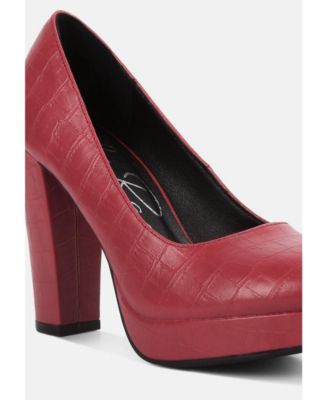 Womens Whitley Croc Texture High Block Heel Pumps