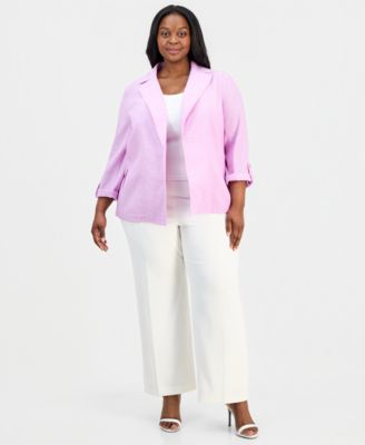 Plus Size Open-Front Roll-Sleeve Jacket