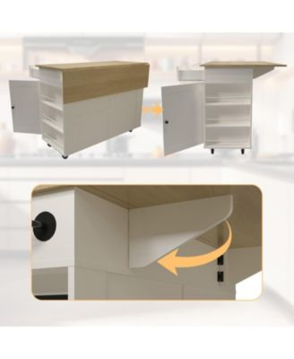 Rolling Kitchen Island with Drop Leaf Countertop, Charging Station & Ample Storage- 47.2 in Mobile Kitchen Cart On Wheels with Pull-Out Shelves