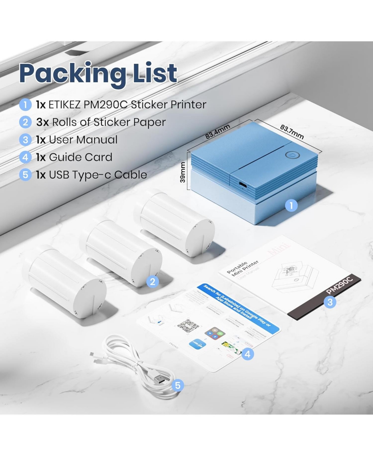 Swifint PM290C Inkless Sticker Maker: Portable Bluetooth Printer with 3 Paper Rolls