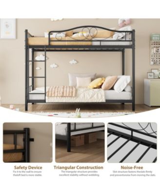 Twin Over Twin Metal Bunk Bed with Ladder & Full Guardrails, Heavy-Duty, Space-Saving, 400 lb Capacity, Noise-Free