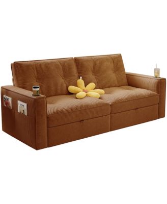 Multi-Functional Convertible Sofa Bed 2-in-1 Multi-Functional Pull Out Sofa Bed, Modern Corduroy Fabric Sofa Couches with Cup Holders