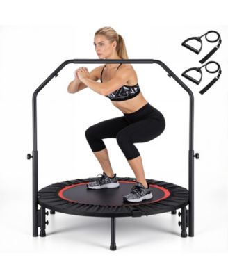 40-Inch Fitness Trampoline for Adults with Adjustable Handle Bar and Resistance Bands for Indoor/Outdoor