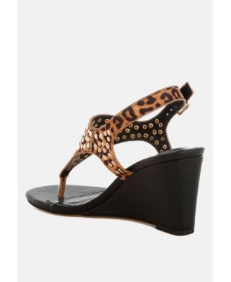 Womens Oidah Leopard Print Studded Wedges
