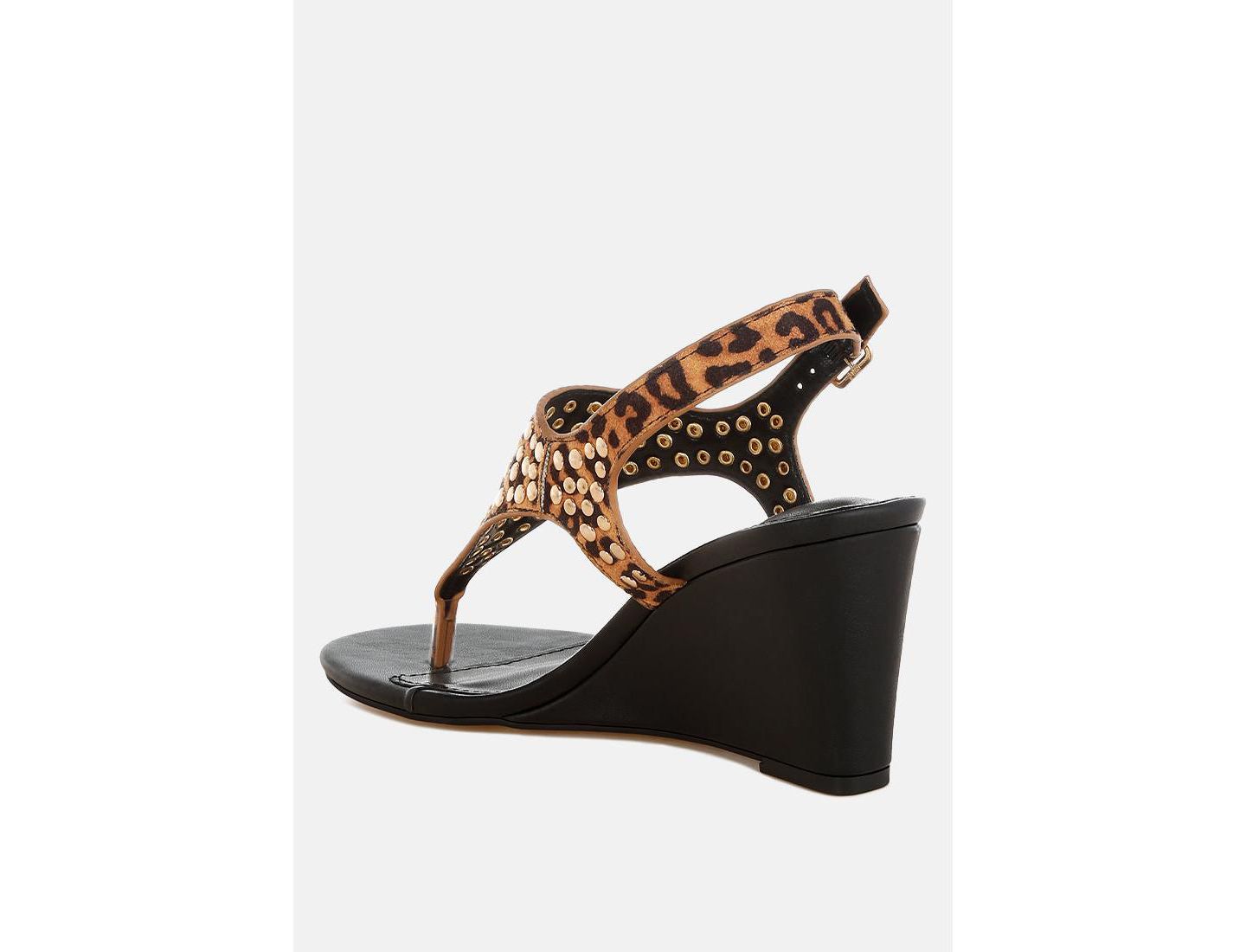 Женские сандалии Rag & Co Oidah Leopard Print Studded Wedges, цвет: Коричневый — фото 7