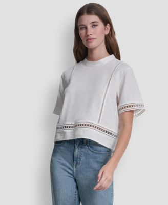 Women's Crewneck Linen-Blend Short-Sleeve Top